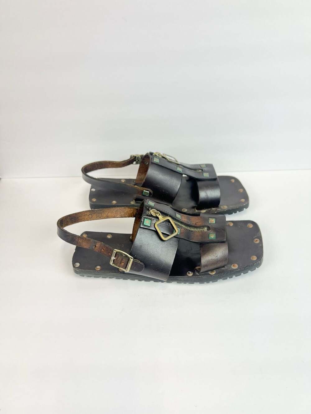 Trend Setter Vintage Italian Leather Zippered Sandals Size 9 Made Italy Brown